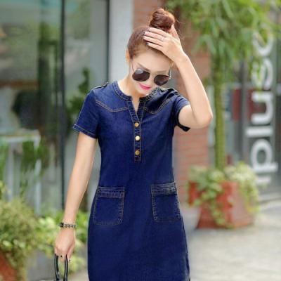 ĐẦM JEAN ĐẸP DÁNG SUÔNG CỔ TRỤ VẠT BẦU - NJ177